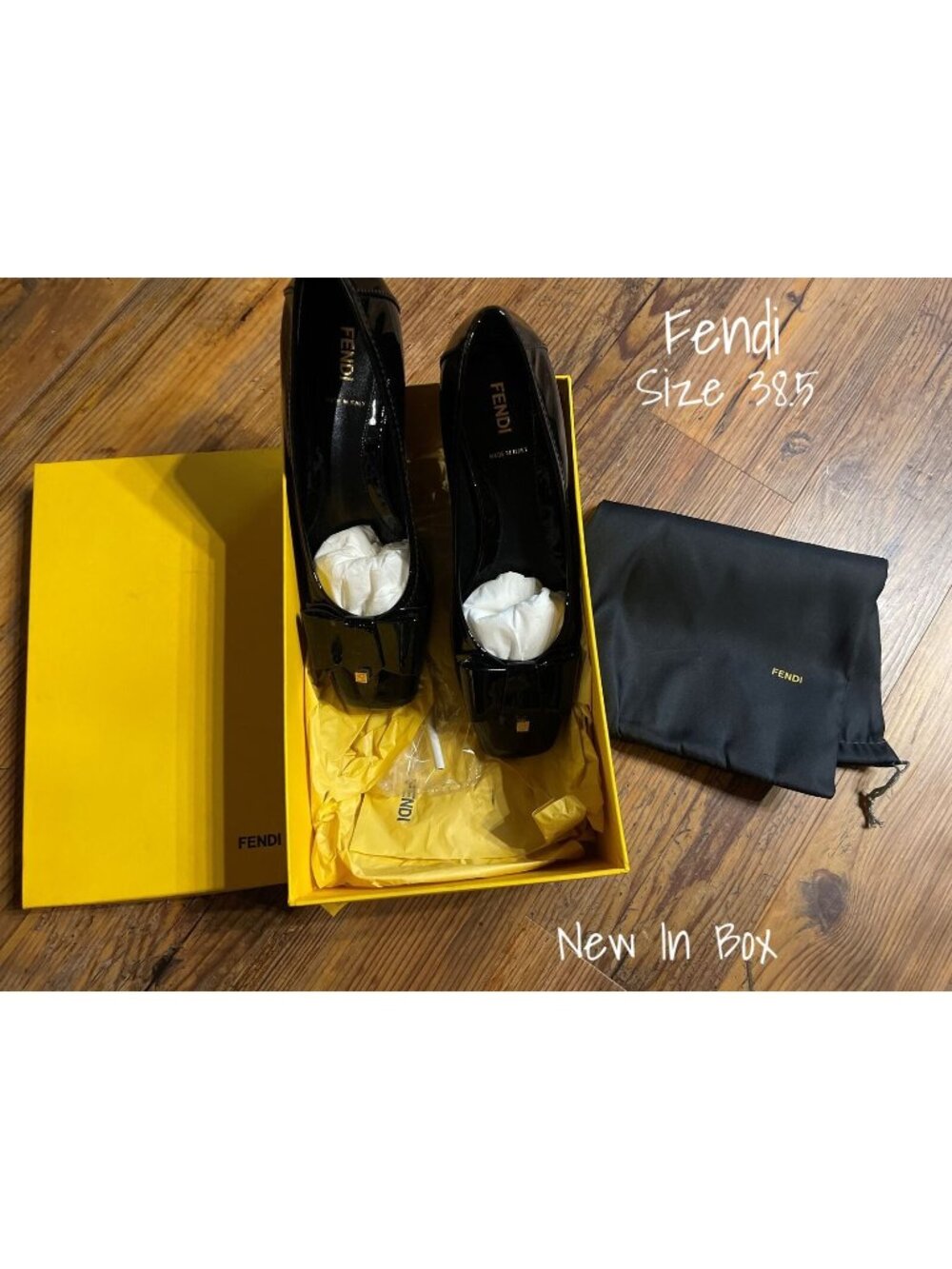 Fendi Flat Patent Leather Black 38.5 EUR 8.5 US New In Box